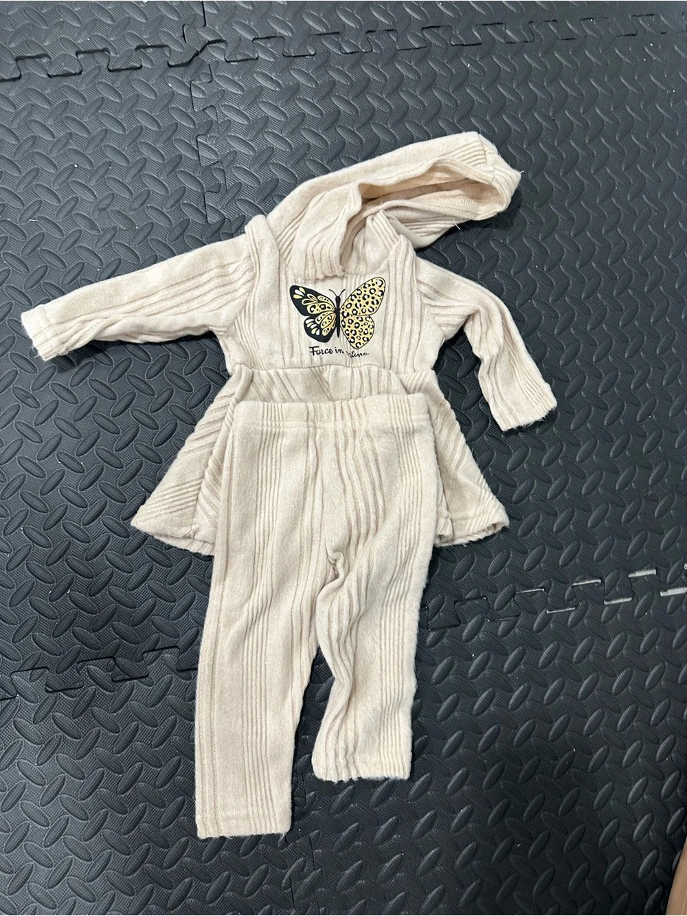 Butterfly Knit Hooded Top & Leggings Set - Cream